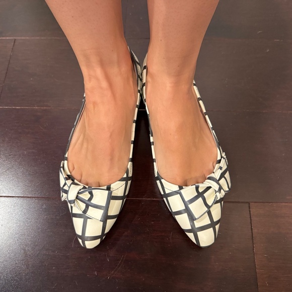 Kate Spade black and white Suki bow pointed toe Windowpane plaid Ballet flats - Picture 6 of 6